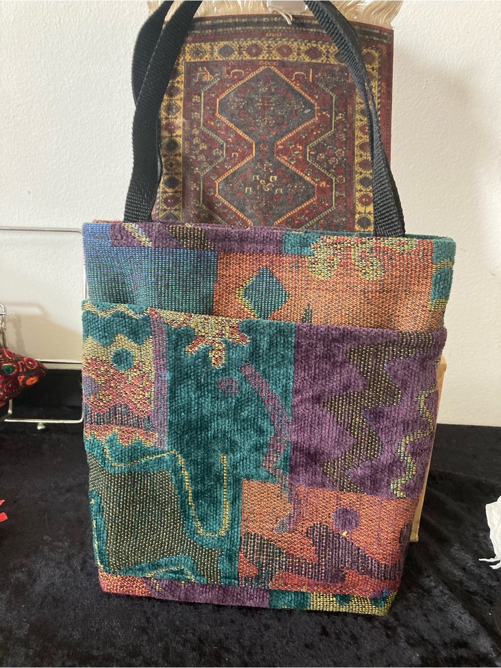 Boho Patchwork Tote Bible Bag in Teal, Purple & Rust Bohemian Hippie